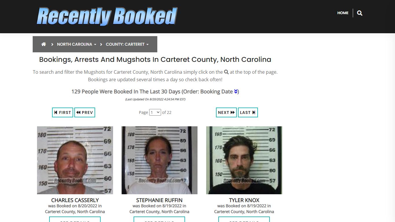 Bookings, Arrests and Mugshots in Carteret County, North Carolina